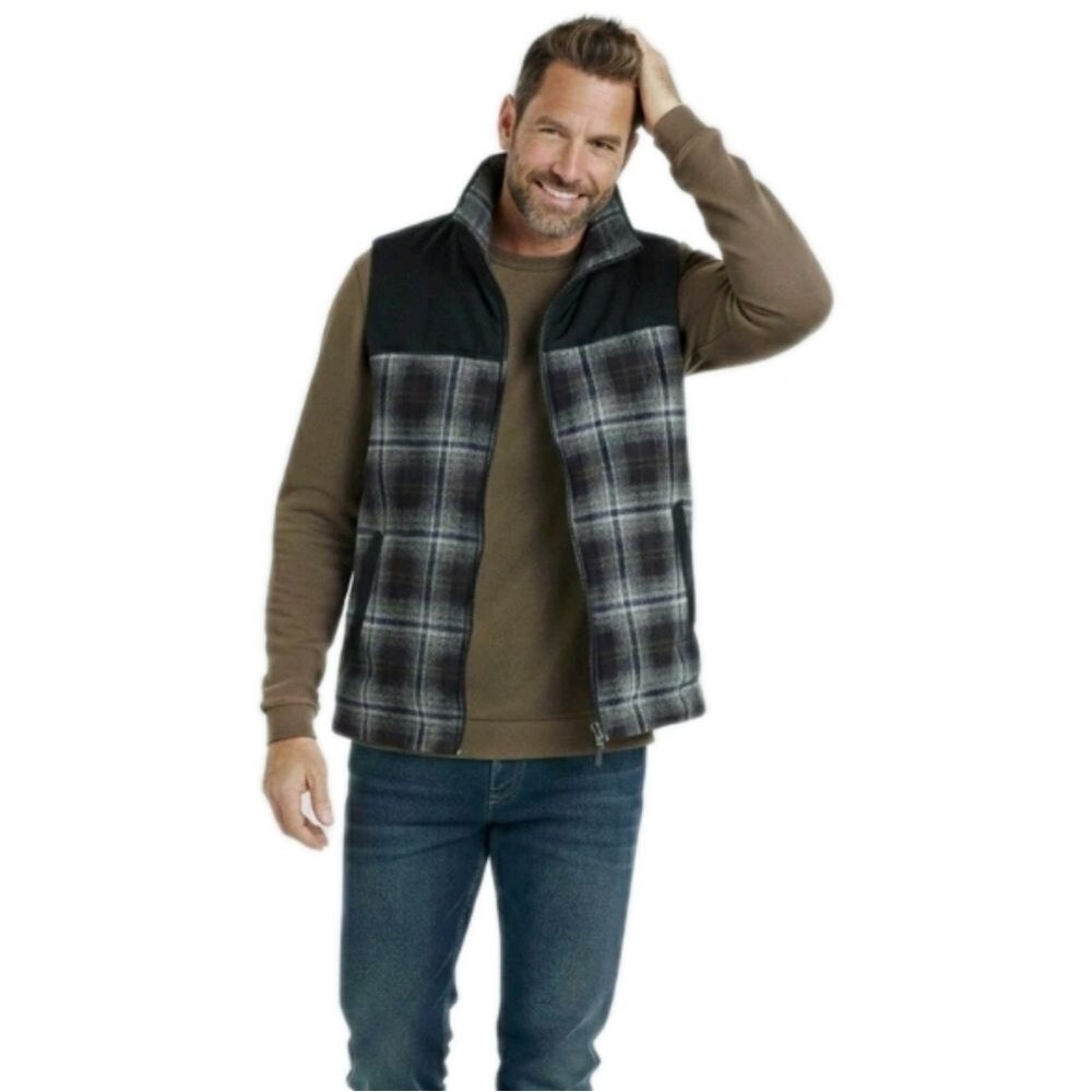 Pendleton Men's Wool Blend Insulated Vest Full Zip Black Plaid Size L